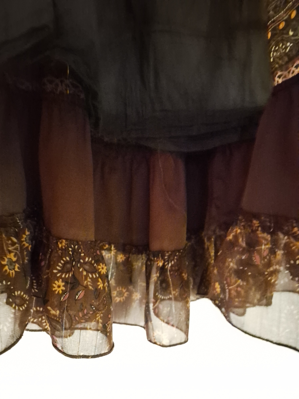 Sweet Lily Elastic Waist Floral Brown Tiered Midi Skirt - Size L - Picture 4 of 12